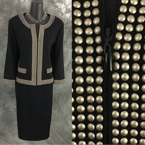 BEAUTIFUL st john knit black multi jacket evening skirt suit size 12